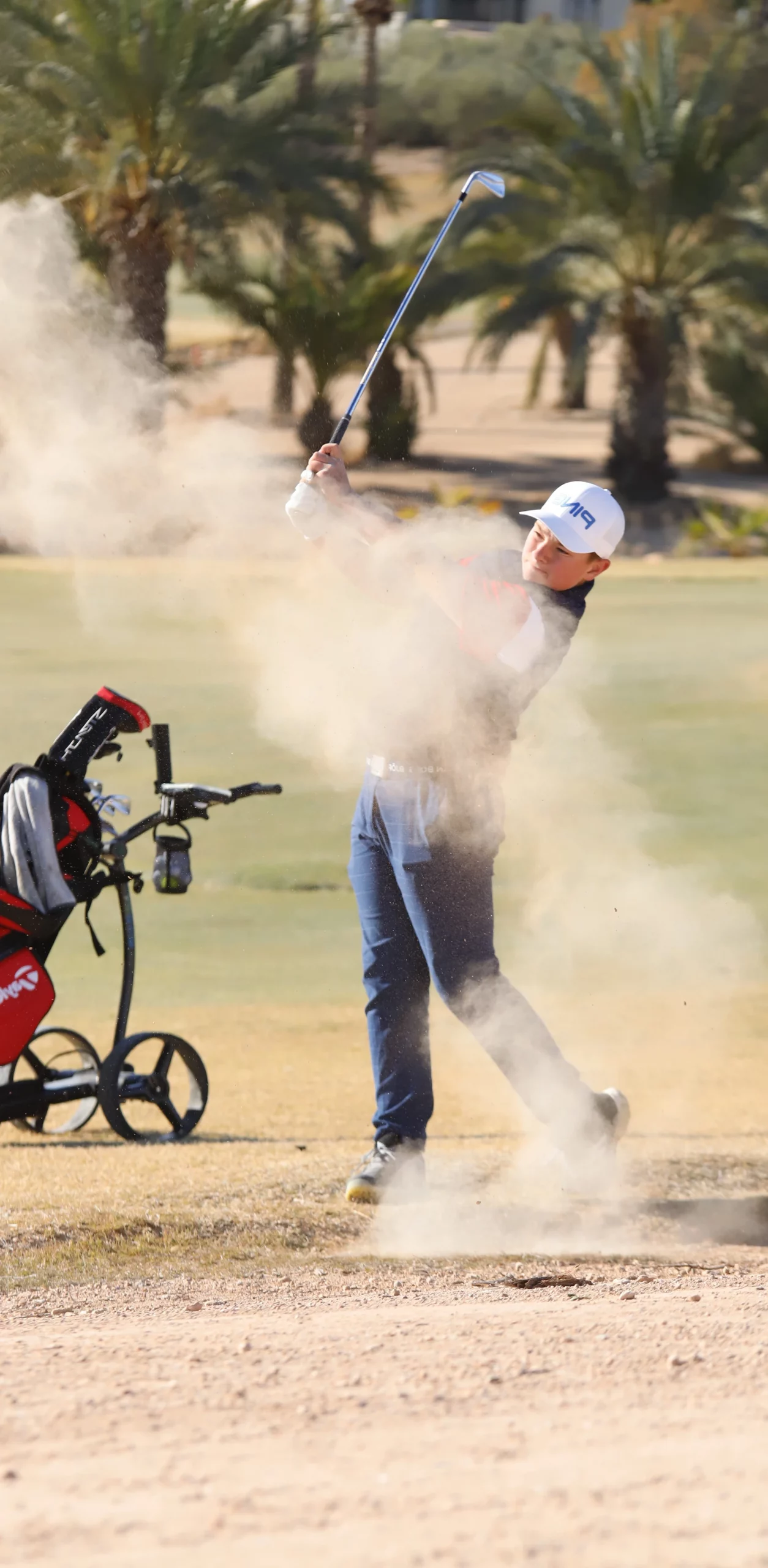 Jugador ejecutando un golpe desde bunker en Hacienda del Álamo